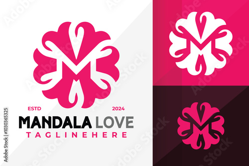 M Letter Mandala Love Logo Icon Vector Design. Creative simple logos designs illustration
