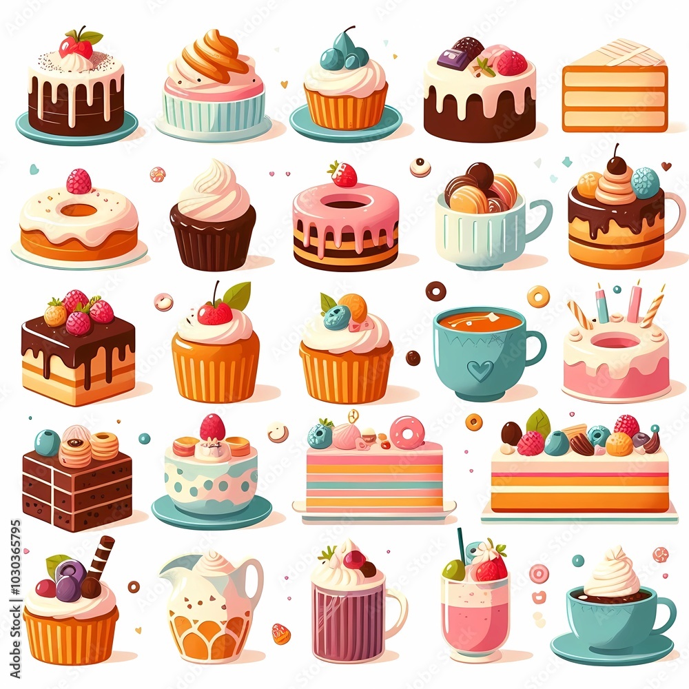 a cartoon illustration of a cake with a lot of different cakes. a cartoon illustration of a cake with a lot of different cakes.