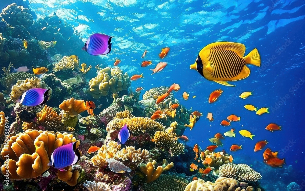 Naklejka premium Vibrant Coral Reefs: A Spectacle of Marine Life