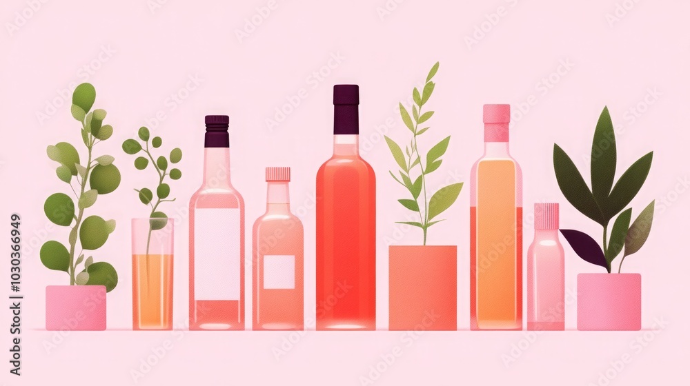 Stylish Arrangement of Bottles and Plants Stylish Arrangement of Bottles and Plants