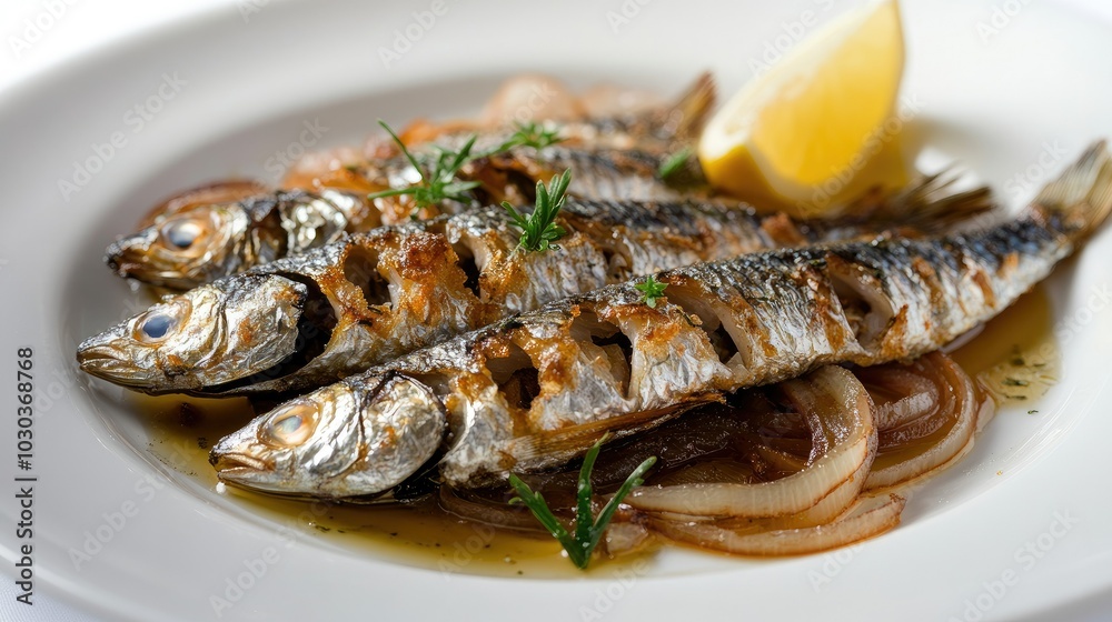 Fried Sardines with Vinegar and Onion Garnish Fried Sardines with Vinegar and Onion Garnish