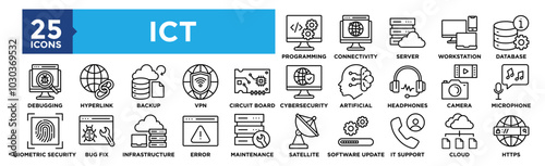 Information and Communication Technology icon collection set. Containing design technology, communication, network, digital, information, internet