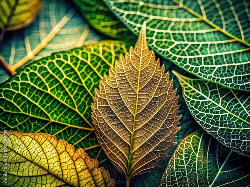 Captivating high depth of field photograph featuring detailed leaf patterns, ideal for nature lovers and designers seeking artistic inspiration from the beauty of nature.