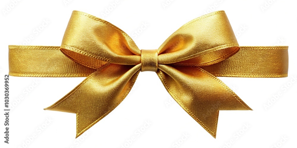Wide-Angle Golden Ribbon Bow isolated on white background Wide-Angle Golden Ribbon Bow isolated on white background