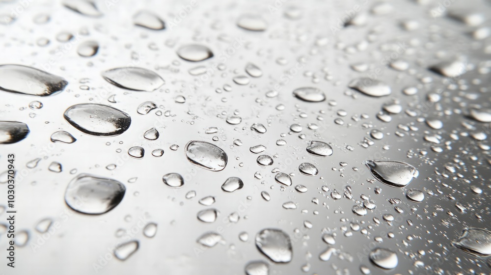 Realistic close-up of fresh raindrops on a windowpane, with reflections and lighting, on white Realistic close-up of fresh raindrops on a windowpane, with reflections and lighting, on white