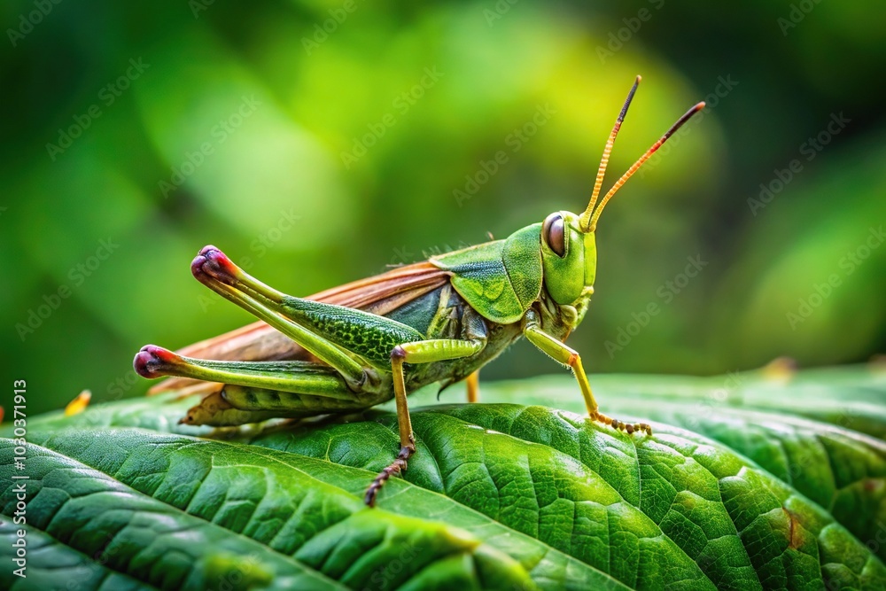 Little grasshopper insect on leaf in forest Little grasshopper insect on leaf in forest