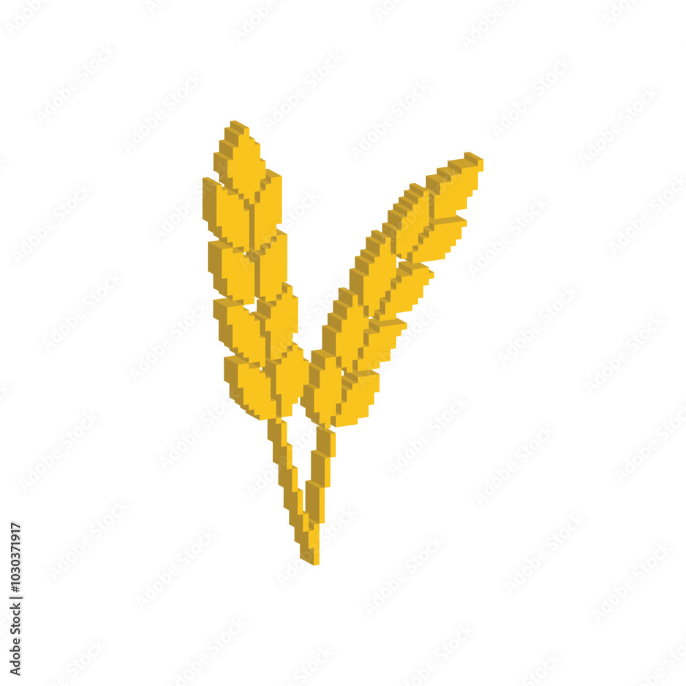 Obraz premium isometric 3d pixel wheat icon. Vector pixel art gluten 8 bit logo for game