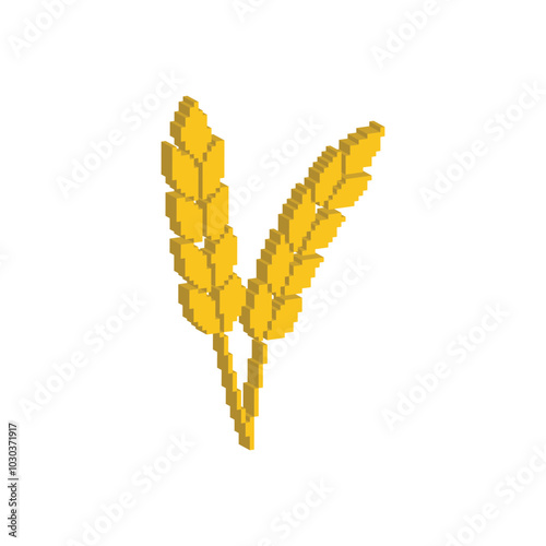 isometric 3d  pixel wheat icon. Vector pixel art gluten 8 bit logo for game