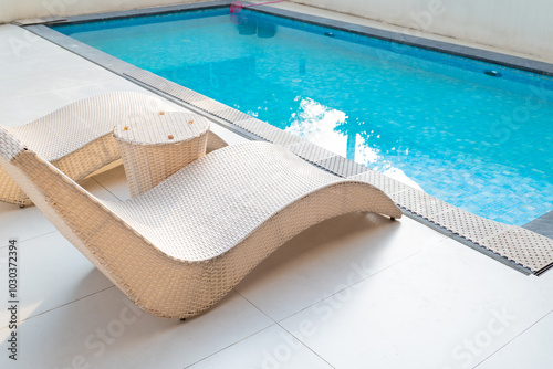 private swimming pool at horizontal composition
