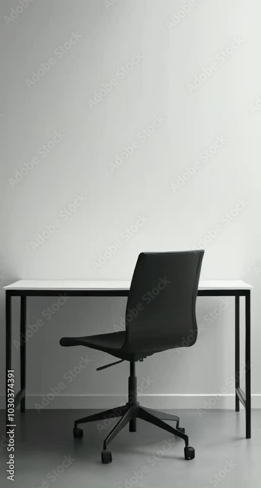 A minimalist workspace with a lone chair and a clean desk, emphasizing simplicity and efficiency in business settings A minimalist workspace with a lone chair and a clean desk, emphasizing simplicity and efficiency in business settings