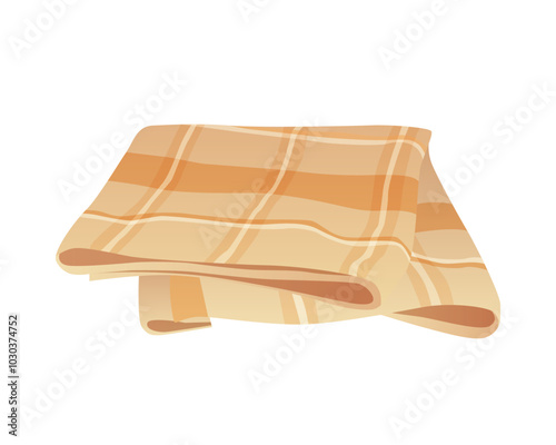 Brown square folded kitchen napkin with checkered pattern vector illustration