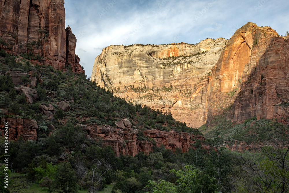 Beautiful landscape of Zion Nationalpark with its waterfalls and yellow-orange rock formations. Beautiful landscape of Zion Nationalpark with its waterfalls and yellow-orange rock formations.