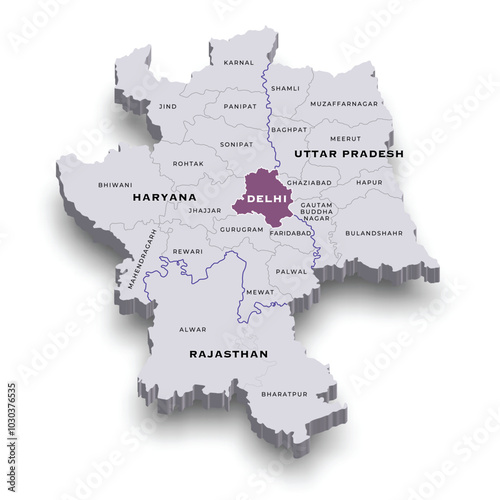 Delhi NCR 3d map, Map of the National Capital Region, India