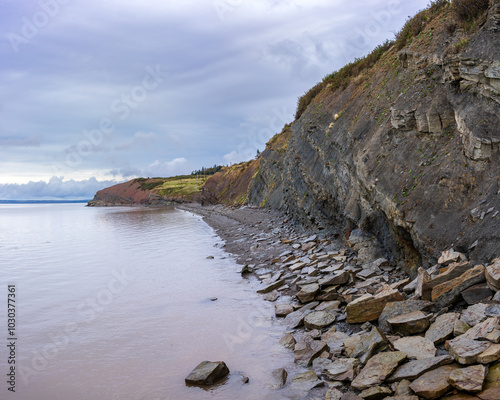 Joggins fossil cliffs in Nova Scotia, Canada. Joggins is a World Heritage Site for recognition of its wealth of fossils, which display a crucial time during the evolution of Earth photo