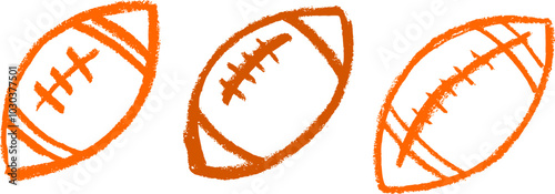 American Football Ball Crayon Chalk Drawing Icon Vector Set