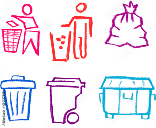 Garbage Related Icons Crayon Chalk Drawing Vector Set