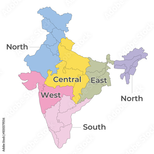 India zonal map with state boundaries