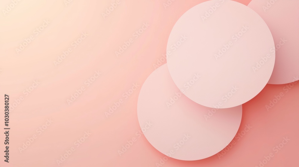 Three-dimensional circles are casting soft shadows on a gradient pink background, creating a serene and minimalist aesthetic. The image offers ample copy space for text or design elements Three-dimensional circles are casting soft shadows on a gradient pink background, creating a serene and minimalist aesthetic. The image offers ample copy space for text or design elements