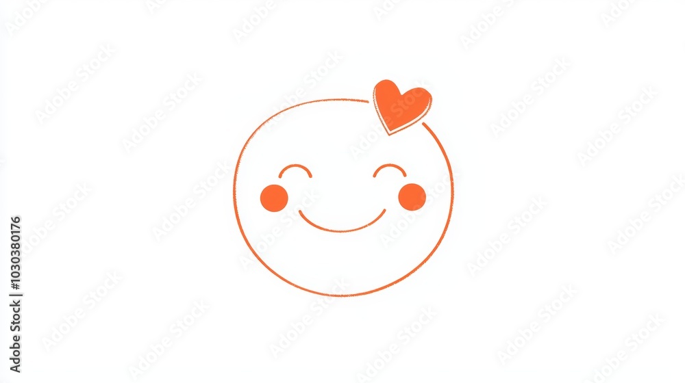 Simple, yet adorable cartoon character is showing a happy emotion, blushing and with its eyes closed, while a heart floats above its head Simple, yet adorable cartoon character is showing a happy emotion, blushing and with its eyes closed, while a heart floats above its head