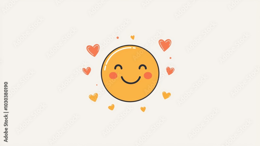 Cheerful yellow emoji surrounded by hearts radiates joy and love, perfect for expressing positive emotions in a fun way. Ideal for social media and spreading good vibes Cheerful yellow emoji surrounded by hearts radiates joy and love, perfect for expressing positive emotions in a fun way. Ideal for social media and spreading good vibes