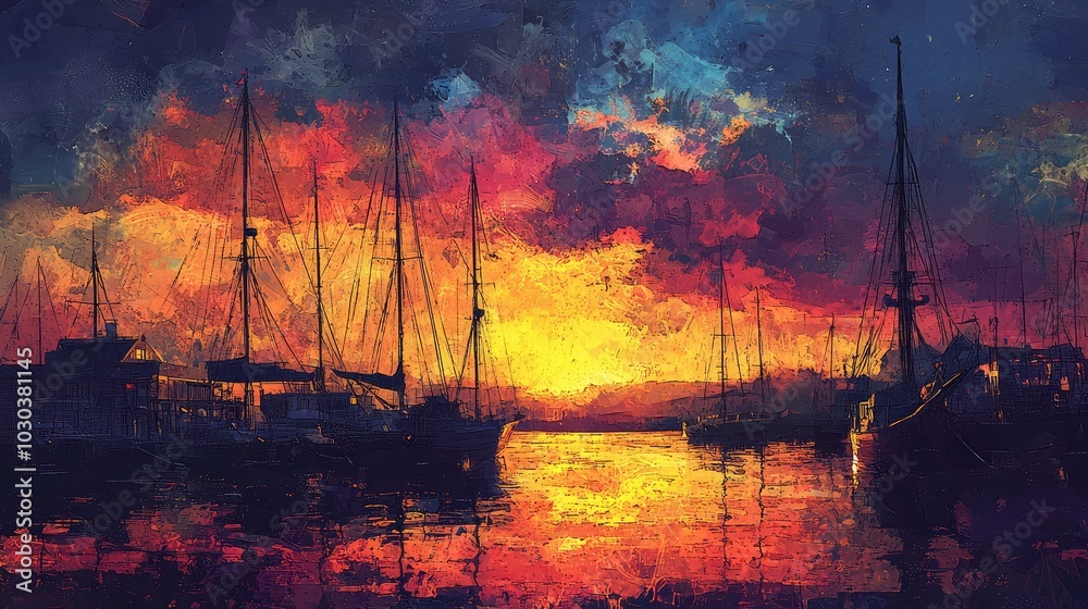 Captivating Sunset Scene Over Harbor Captivating Sunset Scene Over Harbor