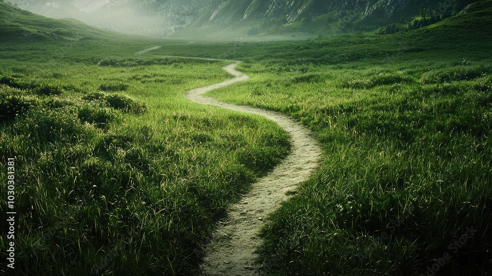 Winding Path Through Lush Green Landscape Winding Path Through Lush Green Landscape