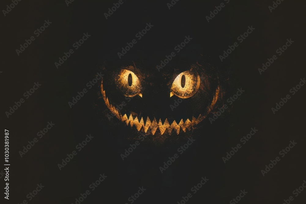 Fototapeta premium Glowing eerie Halloween pumpkin face