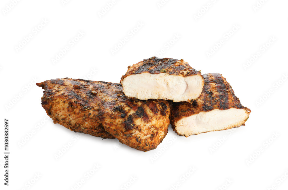 Tasty grilled chicken breasts isolated on white Tasty grilled chicken breasts isolated on white