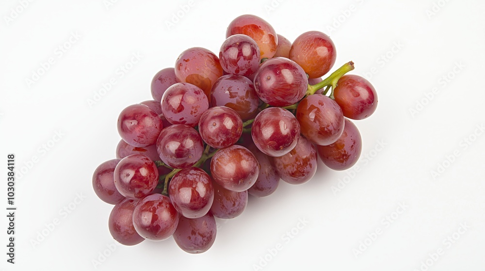 Top view of clustered red grapes on white background