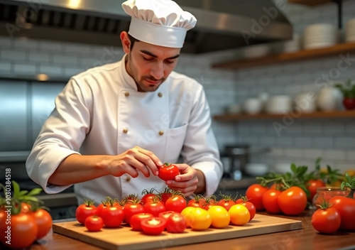 Chef prepares and cooks tomatoes