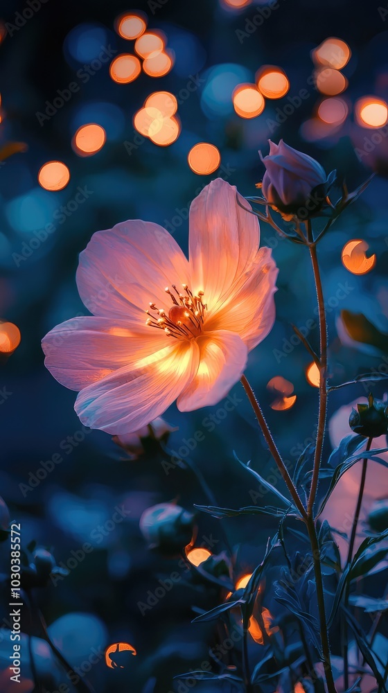 Glowing Flower in Fantasy Garden at Night Glowing Flower in Fantasy Garden at Night