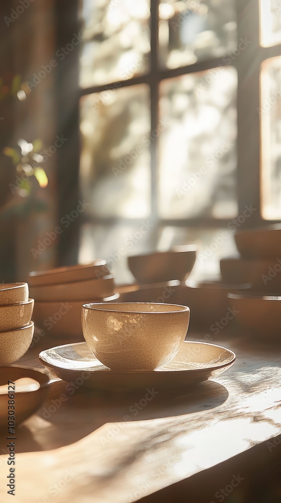 Handmade Pottery Close-Up Displayed in Natural Light Handmade Pottery Close-Up Displayed in Natural Light