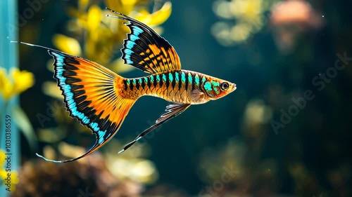 A vibrant fish swimming gracefully in a colorful underwater environment.