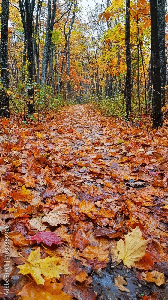 Autumn Trail Covered in Colorful Fallen Leaves Autumn Trail Covered in Colorful Fallen Leaves
