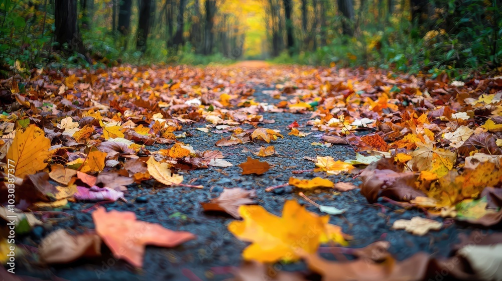 Vibrant Fall Path Covered in Colorful Leaves Vibrant Fall Path Covered in Colorful Leaves