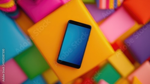 Smartphone Resting on Vibrant Geometric Blocks