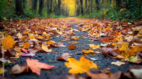 Vibrant Fall Path Covered in Colorful Leaves