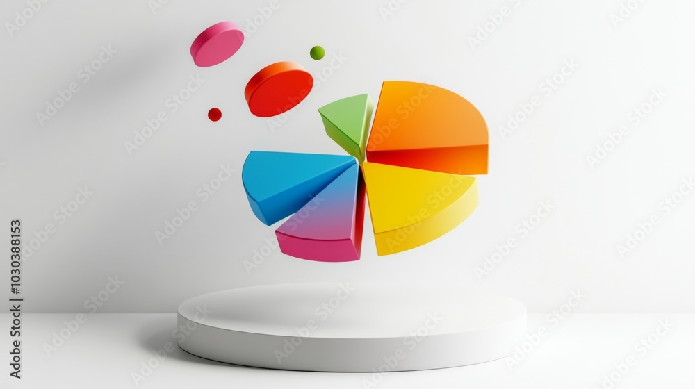 Fototapeta premium Colorful 3D Pie Chart on Minimalist Background