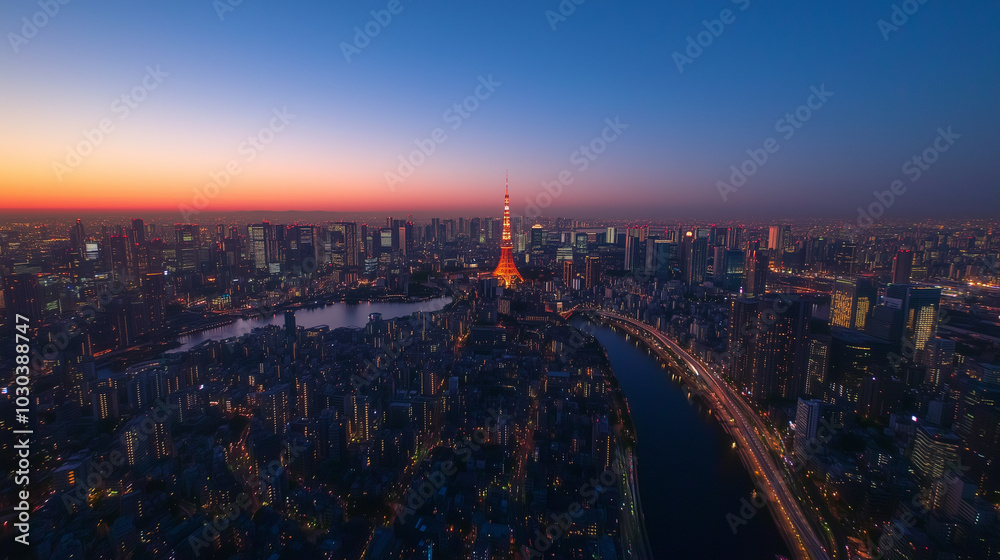 Obraz premium 空から見た都市の夜景