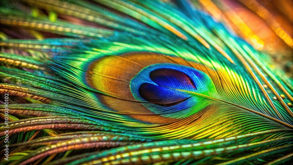 Obraz premium Expressive vector depiction of a peacock feather, designed for captivating macro photography backgrounds. Enhance your artwork with vibrant hues and intricate details!