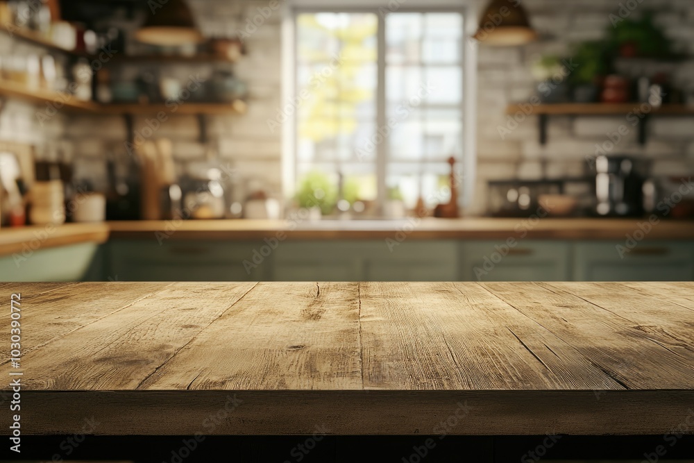Cozy Wooden Kitchen Counter in Bright Atmosphere Cozy Wooden Kitchen Counter in Bright Atmosphere