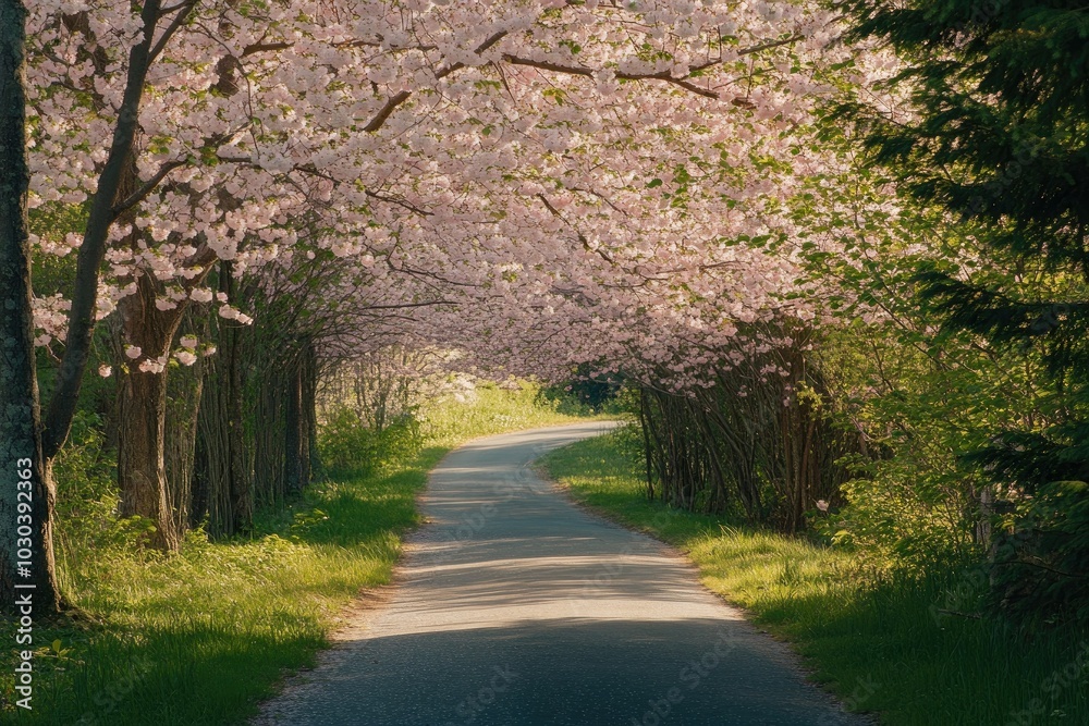 Scenic Cherry Blossom Pathway in Springtime