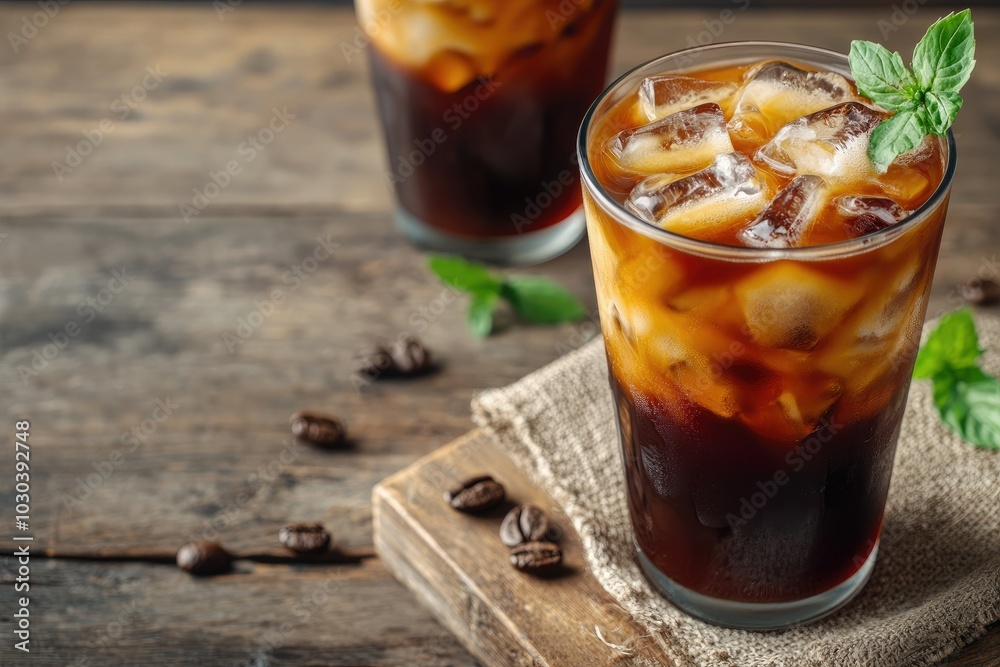 Refreshing Iced Coffee Drink in Layered Glass Refreshing Iced Coffee Drink in Layered Glass
