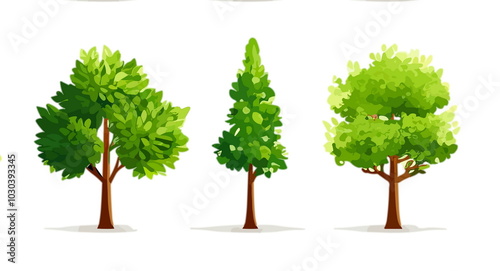 set of trees green illustration isolated on white background