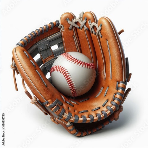 Baseball glove with ball inside isolated on white background