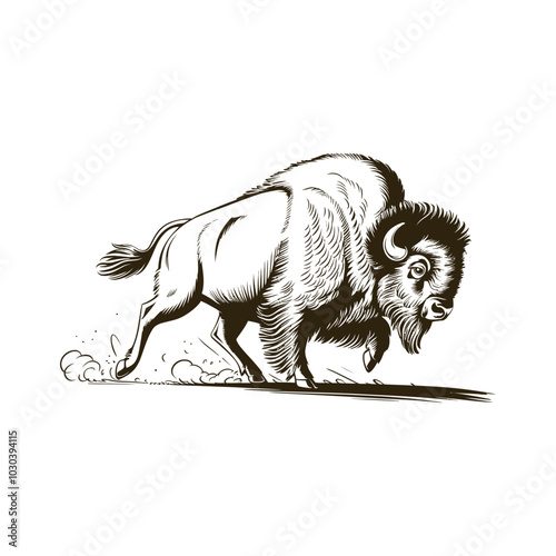 Vintage engraving woodcut bison vector illustration art design