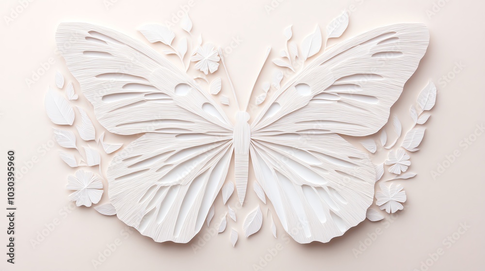 Intricate paper cut butterfly pattern with finely detailed wings and layered textures, paper cut butterfly, intricate nature pattern