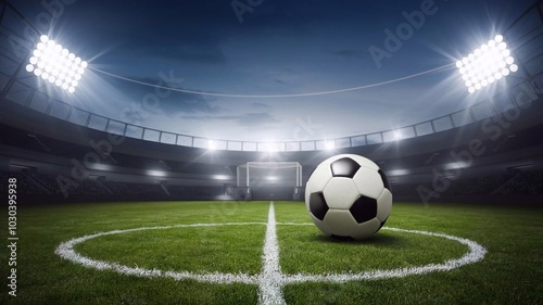 Dynamic Soccer Field with a Ball and Stadium Lights