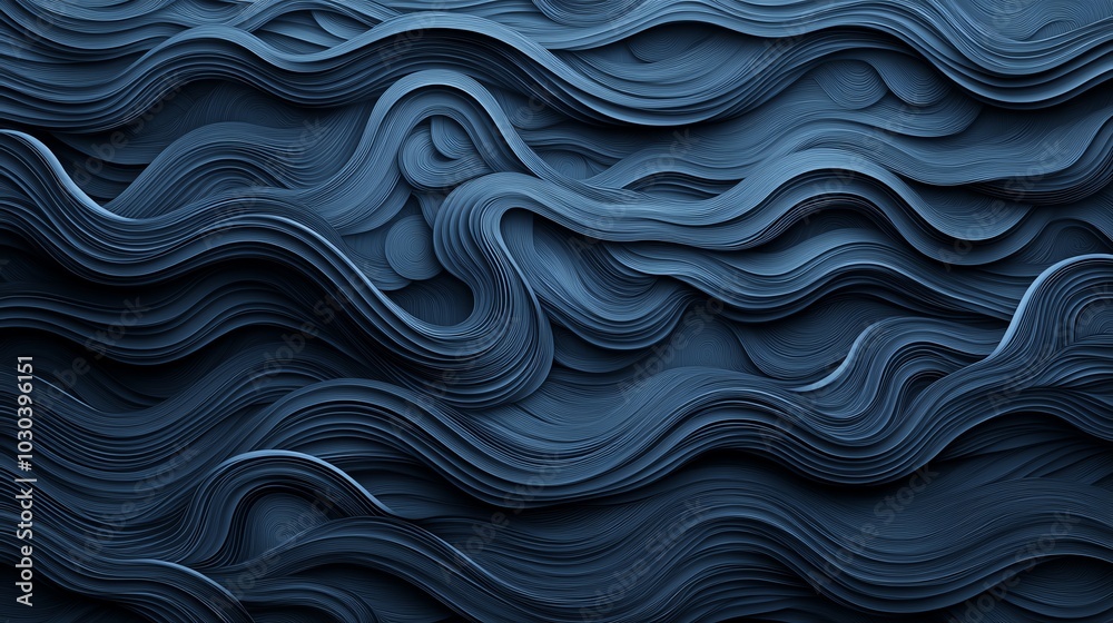 Fototapeta premium Intricate paper cut wave pattern with flowing, overlapping curves and finely detailed lines, paper cut wave, intricate ocean pattern