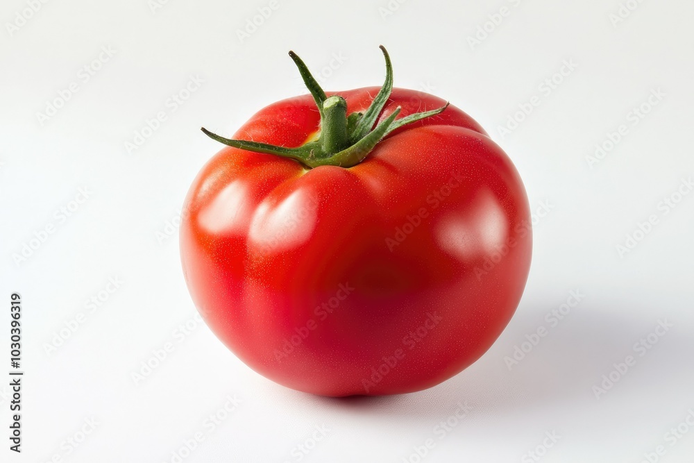 Fresh Red Tomato with Green Stem on White Background Fresh Red Tomato with Green Stem on White Background